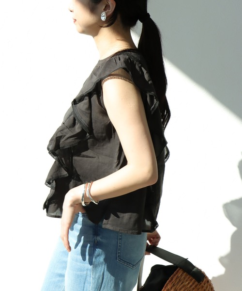 Jines（ジネス）の「インド刺繍ラッフルブラウス（シャツ/ブラウス・レディース・ブラック/ブルー・38）」の7枚目の写真