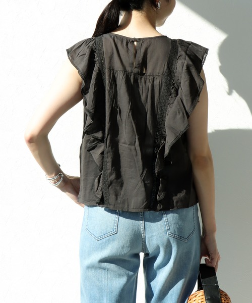 Jines（ジネス）の「インド刺繍ラッフルブラウス（シャツ/ブラウス・レディース・ブラック/ブルー・38）」の8枚目の写真