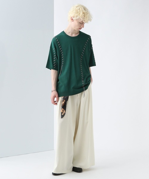 HARE(ハレ)の「ハンドダブルステッチニットプルオーバー(HARE)(ニット/セーター・メンズ・ブラック/ホワイト/グリーン・FREE)」の11枚目の写真