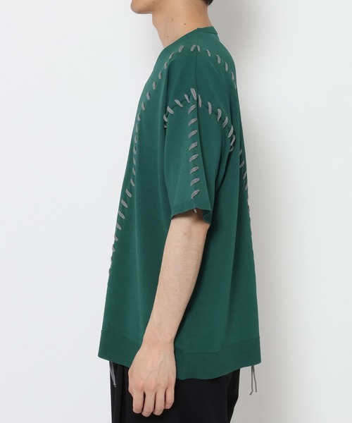 HARE(ハレ)の「ハンドダブルステッチニットプルオーバー(HARE)(ニット/セーター・メンズ・ブラック/ホワイト/グリーン・FREE)」の5枚目の写真