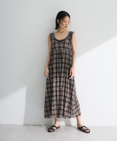 Green Parks(グリーンパークス)の「インド綿 ボリュームキャミワンピース(ワンピース・レディース・ブラック/グレー/ネイビー/ブラウン・FREE)」の3枚目の写真