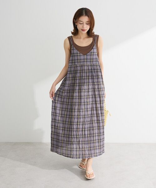 Green Parks(グリーンパークス)の「インド綿 ボリュームキャミワンピース(ワンピース・レディース・ブラック/グレー/ネイビー/ブラウン・FREE)」の5枚目の写真