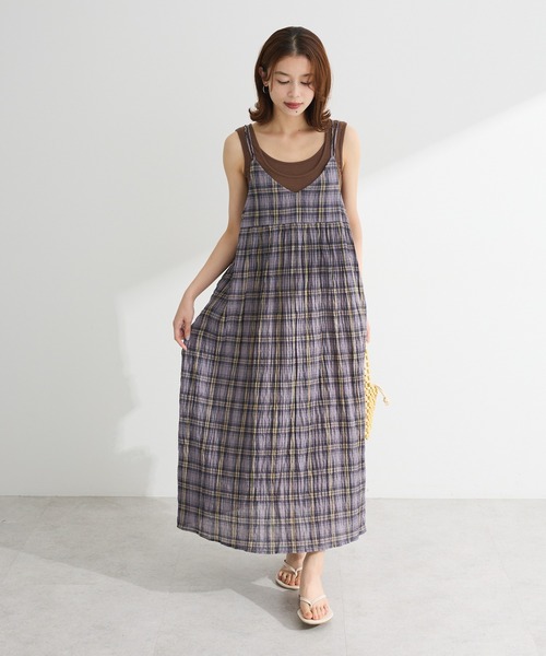 Green Parks(グリーンパークス)の「インド綿 ボリュームキャミワンピース(ワンピース・レディース・ブラック/グレー/ネイビー/ブラウン・FREE)」の1枚目の写真