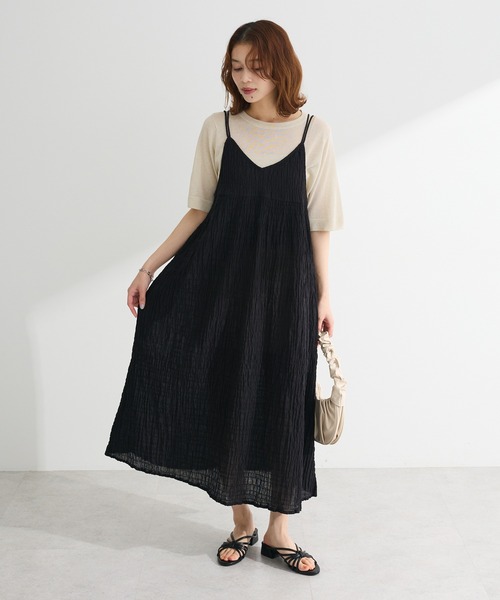 Green Parks(グリーンパークス)の「インド綿 ボリュームキャミワンピース(ワンピース・レディース・ブラック/グレー/ネイビー/ブラウン・FREE)」の2枚目の写真