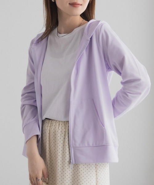 Mac-House(マックハウス)の「【UVカット ・ドライ】 ジップパーカー(パーカー・レディース・ピンク/アクア/グリーン系/ラベンダー/オートミール/ブラック/杢グレー・M/L/XL)」の1枚目の写真