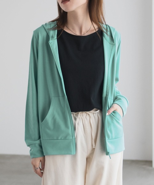 Mac-House(マックハウス)の「【UVカット ・ドライ】 ジップパーカー(パーカー・レディース・ピンク/アクア/グリーン系/ラベンダー/オートミール/ブラック/杢グレー・M/L/XL)」の5枚目の写真