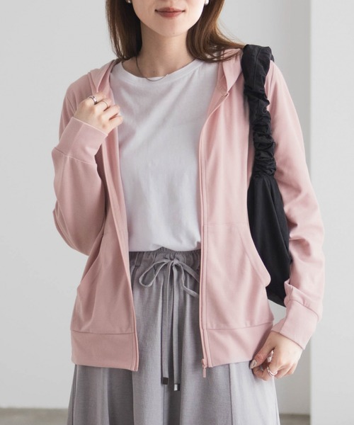 Mac-House(マックハウス)の「【UVカット ・ドライ】 ジップパーカー(パーカー・レディース・ピンク/アクア/グリーン系/ラベンダー/オートミール/ブラック/杢グレー・M/L/XL)」の7枚目の写真