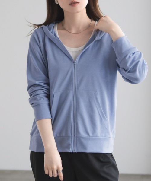 Mac-House(マックハウス)の「【UVカット ・ドライ】 ジップパーカー(パーカー・レディース・ピンク/アクア/グリーン系/ラベンダー/オートミール/ブラック/杢グレー・M/L/XL)」の6枚目の写真