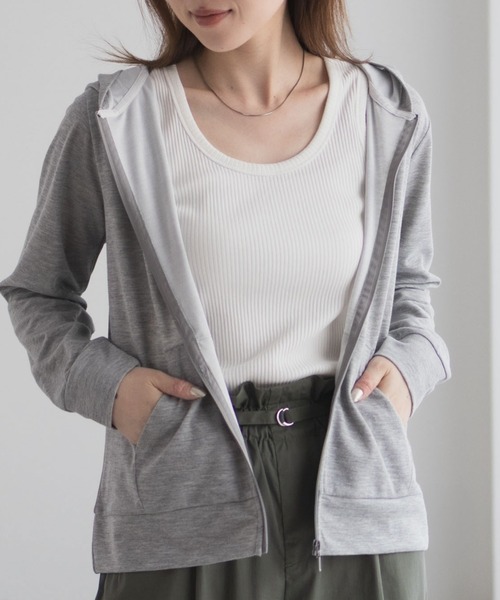 Mac-House(マックハウス)の「【UVカット ・ドライ】 ジップパーカー(パーカー・レディース・ピンク/アクア/グリーン系/ラベンダー/オートミール/ブラック/杢グレー・M/L/XL)」の13枚目の写真