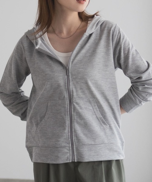 Mac-House(マックハウス)の「【UVカット ・ドライ】 ジップパーカー(パーカー・レディース・ピンク/アクア/グリーン系/ラベンダー/オートミール/ブラック/杢グレー・M/L/XL)」の15枚目の写真