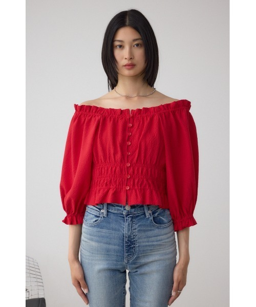 AZUL by moussy(アズールバイマウジー)の「ギャザーフリル2WAYブラウス(シャツ/ブラウス・レディース・アイボリー/ブラック/レッド・FREE)」の5枚目の写真