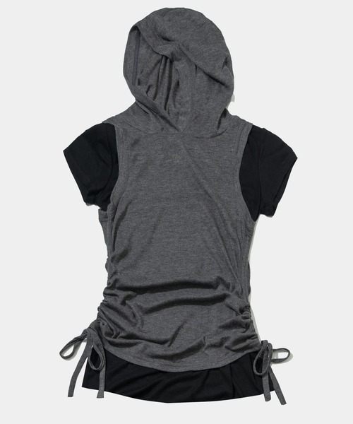 PLACE STUDIO（プレイススタジオ）の「PLACE STUDIO／シースルーフードレイヤードT（Tシャツ/カットソー・レディース・チャコールグレー/ブルー・FREE）」の13枚目の写真