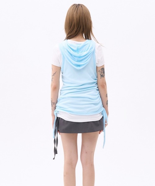 PLACE STUDIO（プレイススタジオ）の「PLACE STUDIO／シースルーフードレイヤードT（Tシャツ/カットソー・レディース・チャコールグレー/ブルー・FREE）」の8枚目の写真