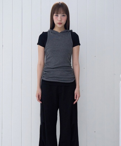 PLACE STUDIO（プレイススタジオ）の「PLACE STUDIO／シースルーフードレイヤードT（Tシャツ/カットソー・レディース・チャコールグレー/ブルー・FREE）」の10枚目の写真