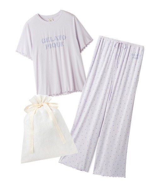 【ま】ジェラートピケ❤︎ロゴ半袖Tシャツ&ロングパンツ セール】【ラッピング済み】【接触冷感】ロゴメローTシャツ