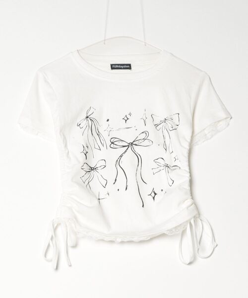FUNdaysion（ファンデイション）の「リボンプリントドローストショートTシャツ（Tシャツ/カットソー・レディース・ブラック/ピンク/ホワイト・M）」の13枚目の写真