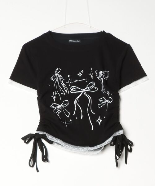 FUNdaysion（ファンデイション）の「リボンプリントドローストショートTシャツ（Tシャツ/カットソー・レディース・ブラック/ピンク/ホワイト・M）」の14枚目の写真