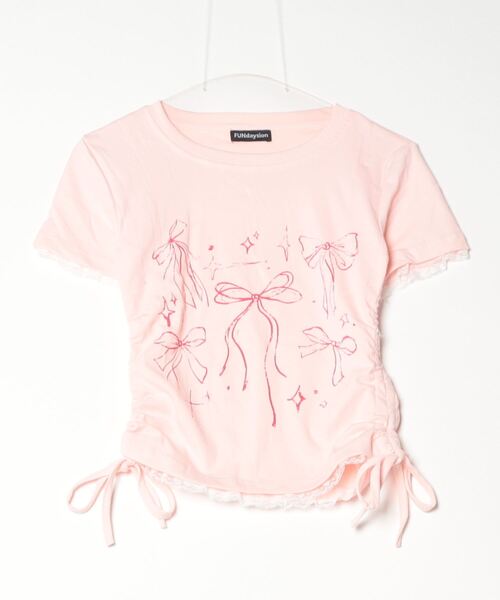 FUNdaysion（ファンデイション）の「リボンプリントドローストショートTシャツ（Tシャツ/カットソー・レディース・ブラック/ピンク/ホワイト・M）」の15枚目の写真