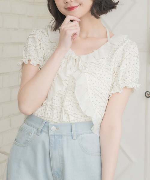 ems excite(エムズエキサイト)の「小花柄フリルCTSET(Tシャツ/カットソー・レディース・ブラック系その他/ホワイト系その他/ブルー系その他・FREE)」の2枚目の写真