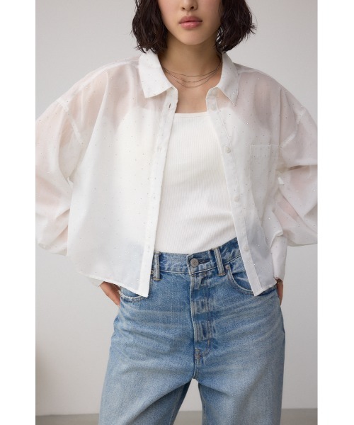 AZUL by moussy（アズールバイマウジー）の「ラインストーンシャツ（シャツ/ブラウス・レディース・ブラック/オフホワイト/ストライプ・SMALL/MEDIUM）」の2枚目の写真