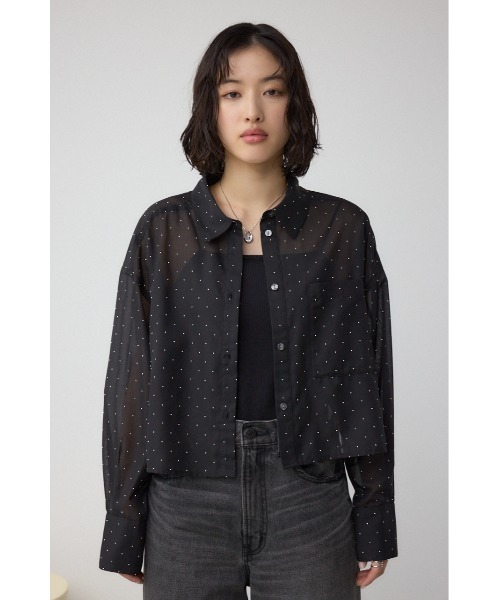 AZUL by moussy（アズールバイマウジー）の「ラインストーンシャツ（シャツ/ブラウス・レディース・ブラック/オフホワイト/ストライプ・SMALL/MEDIUM）」の17枚目の写真