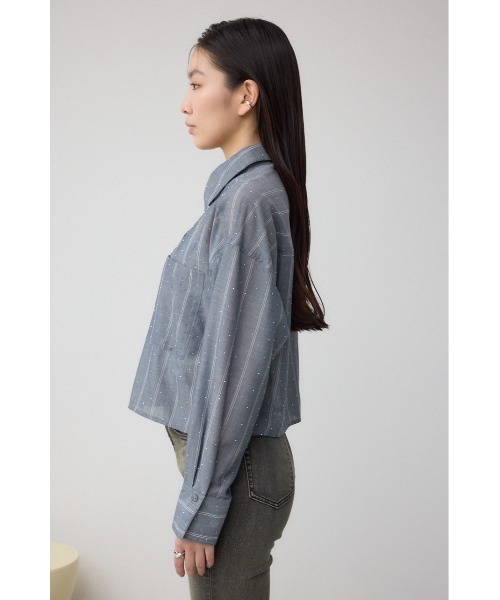 AZUL by moussy（アズールバイマウジー）の「ラインストーンシャツ（シャツ/ブラウス・レディース・ブラック/オフホワイト/ストライプ・SMALL/MEDIUM）」の11枚目の写真