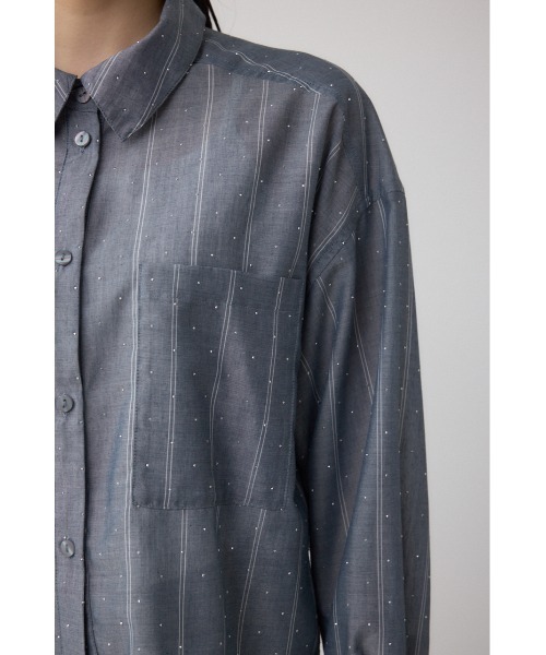 AZUL by moussy（アズールバイマウジー）の「ラインストーンシャツ（シャツ/ブラウス・レディース・ブラック/オフホワイト/ストライプ・SMALL/MEDIUM）」の8枚目の写真