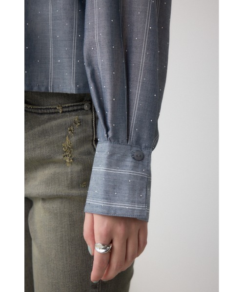 AZUL by moussy（アズールバイマウジー）の「ラインストーンシャツ（シャツ/ブラウス・レディース・ブラック/オフホワイト/ストライプ・SMALL/MEDIUM）」の6枚目の写真