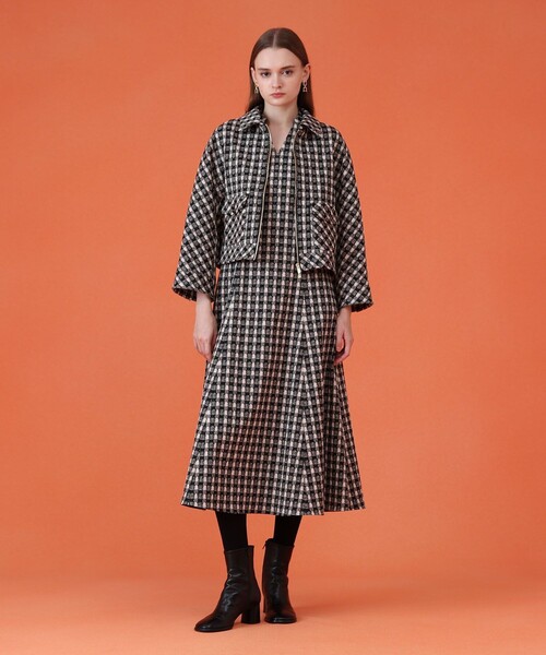 ANAYI ツイーディージャガードポケットブルゾン 34 セットアップ対応商品】ツイーディージャガードポケットブルゾン|ANAYI