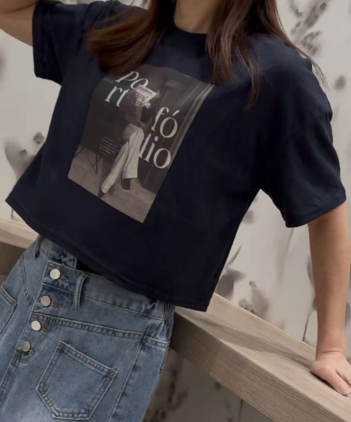 LETee（レティー）の「BOX転写プリントTシャツ（Tシャツ/カットソー・レディース・ホワイト/グレー/ネイビー/ブラウン・FREE）」の2枚目の写真