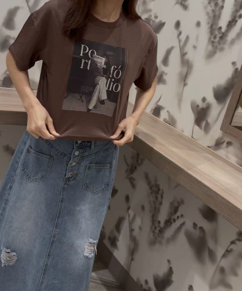 LETee（レティー）の「BOX転写プリントTシャツ（Tシャツ/カットソー・レディース・ホワイト/グレー/ネイビー/ブラウン・FREE）」の18枚目の写真