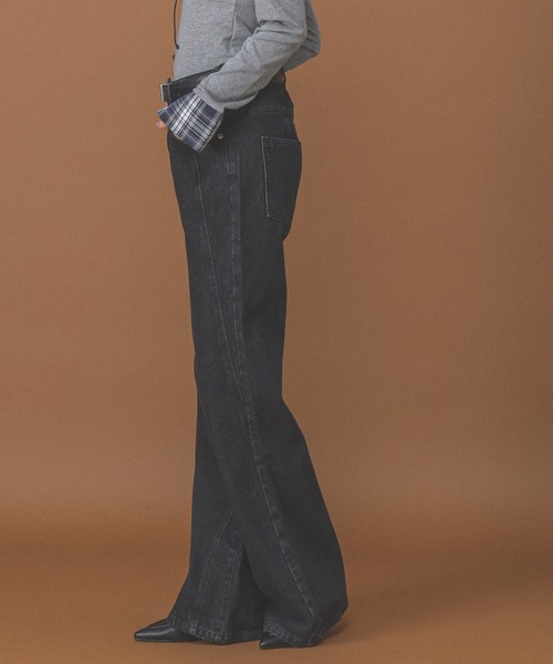 PLACE STUDIO(プレイススタジオ)の「PLACE STUDIO/スリムブーツカットパンツ(デニムパンツ・レディース・ブラック/ライトブルー・SMALL)」の8枚目の写真