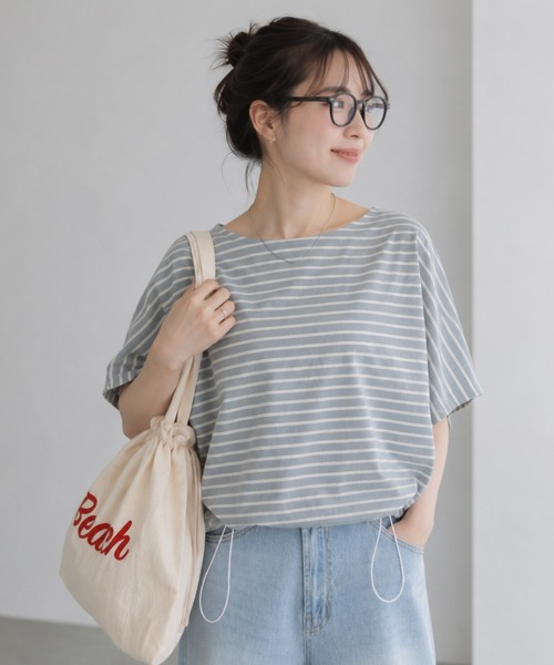 Mac-House(マックハウス)の「Idnes 裾ドロストボーダーカットソー(Tシャツ/カットソー・レディース・サックスブルー/オフホワイト/ネイビー・M)」の3枚目の写真