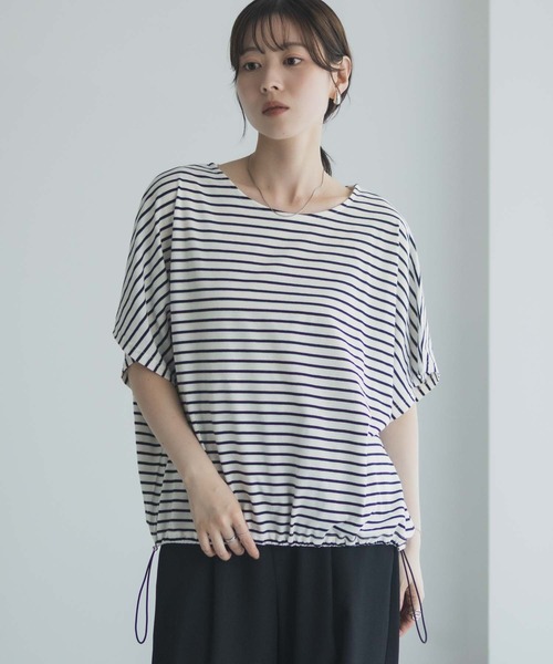 Mac-House(マックハウス)の「Idnes 裾ドロストボーダーカットソー(Tシャツ/カットソー・レディース・サックスブルー/オフホワイト/ネイビー・M)」の10枚目の写真