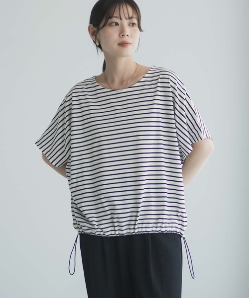 Mac-House(マックハウス)の「Idnes 裾ドロストボーダーカットソー(Tシャツ/カットソー・レディース・サックスブルー/オフホワイト/ネイビー・M)」の12枚目の写真