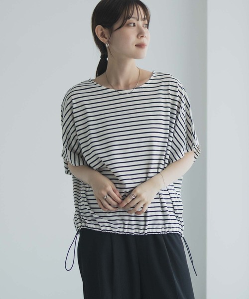 Mac-House(マックハウス)の「Idnes 裾ドロストボーダーカットソー(Tシャツ/カットソー・レディース・サックスブルー/オフホワイト/ネイビー・M)」の13枚目の写真