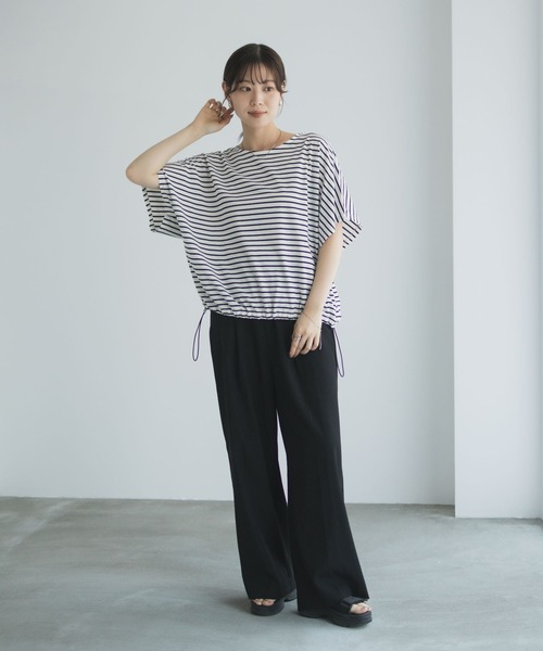 Mac-House(マックハウス)の「Idnes 裾ドロストボーダーカットソー(Tシャツ/カットソー・レディース・サックスブルー/オフホワイト/ネイビー・M)」の16枚目の写真