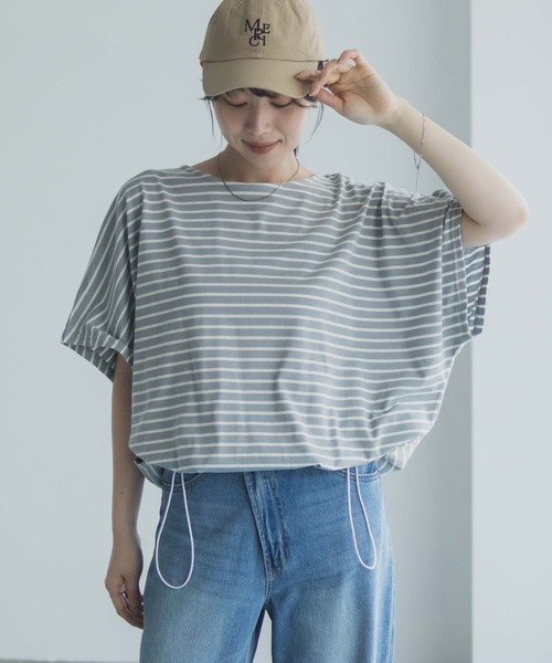 Mac-House(マックハウス)の「Idnes 裾ドロストボーダーカットソー(Tシャツ/カットソー・レディース・サックスブルー/オフホワイト/ネイビー・M)」の20枚目の写真