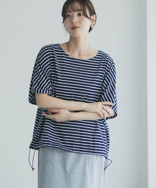 Mac-House(マックハウス)の「Idnes 裾ドロストボーダーカットソー(Tシャツ/カットソー・レディース・サックスブルー/オフホワイト/ネイビー・M)」の19枚目の写真