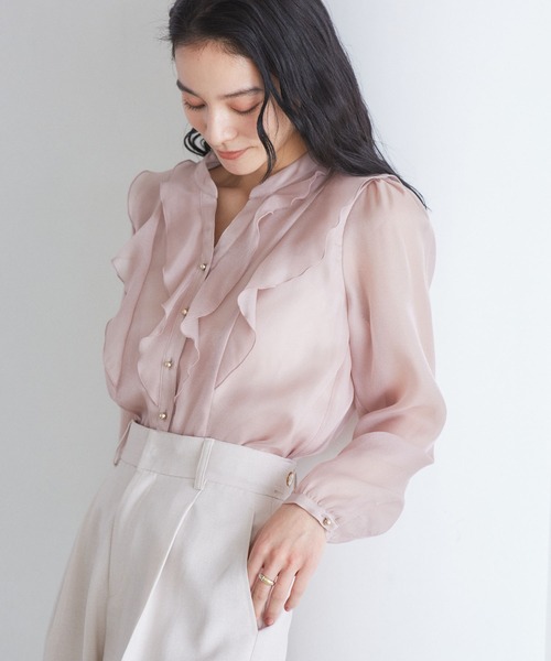 VIS（ビス）の「シアーラッフルブラウス/イージーケア（シャツ/ブラウス・レディース・ピンク/キナリ/ネイビー・FREE）」の9枚目の写真