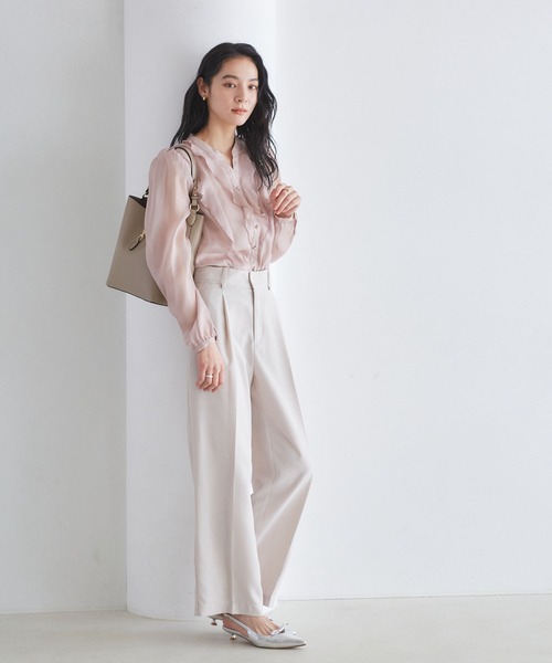 VIS（ビス）の「シアーラッフルブラウス/イージーケア（シャツ/ブラウス・レディース・ピンク/キナリ/ネイビー・FREE）」の8枚目の写真