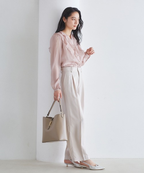 VIS（ビス）の「シアーラッフルブラウス/イージーケア（シャツ/ブラウス・レディース・ピンク/キナリ/ネイビー・FREE）」の10枚目の写真