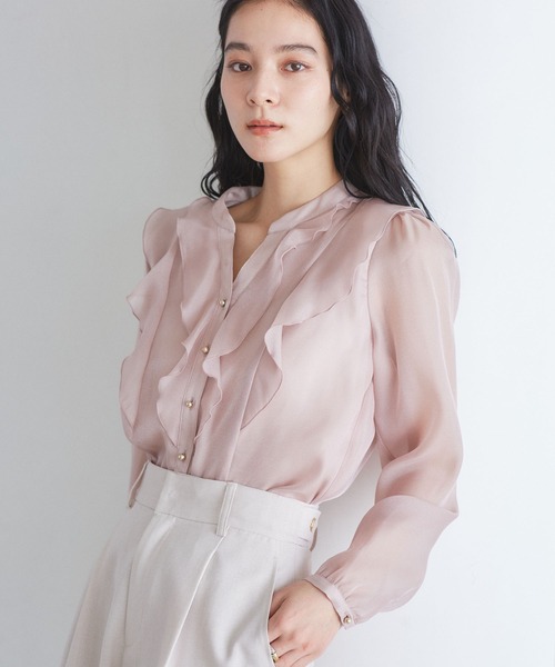 VIS（ビス）の「シアーラッフルブラウス/イージーケア（シャツ/ブラウス・レディース・ピンク/キナリ/ネイビー・FREE）」の11枚目の写真
