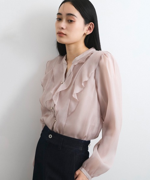 VIS（ビス）の「シアーラッフルブラウス/イージーケア（シャツ/ブラウス・レディース・ピンク/キナリ/ネイビー・FREE）」の6枚目の写真