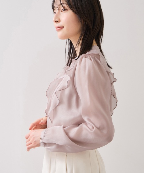 VIS（ビス）の「シアーラッフルブラウス/イージーケア（シャツ/ブラウス・レディース・ピンク/キナリ/ネイビー・FREE）」の14枚目の写真