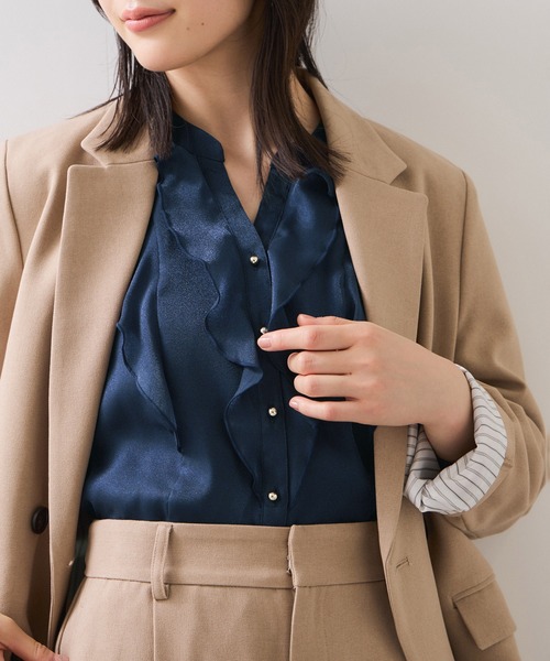 VIS（ビス）の「シアーラッフルブラウス/イージーケア（シャツ/ブラウス・レディース・ピンク/キナリ/ネイビー・FREE）」の16枚目の写真