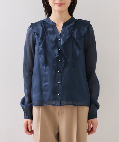 VIS（ビス）の「シアーラッフルブラウス/イージーケア（シャツ/ブラウス・レディース・ピンク/キナリ/ネイビー・FREE）」の17枚目の写真