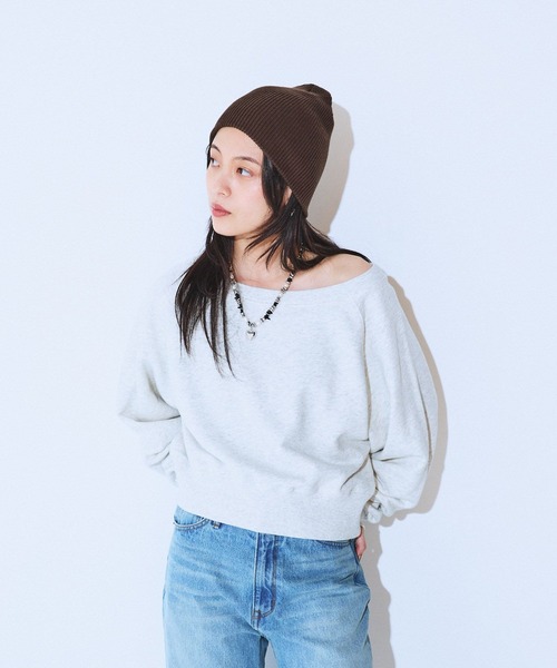 JEANASIS(ジーナシス)の「ヴィンテージウラケショートボートネックプルオーバー/591515(スウェット・レディース・ブラック/レッド/ブラウン/杢グレー/チャコールグレー/パープル・FREE)」の1枚目の写真