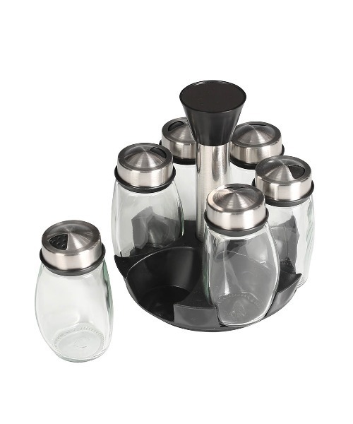 ヴィクトリアンシルバーリング＆カッティングガラスジャー調味料等入れ MULTI HOLE SPICE JAR SET OF 6/調味料入れ スパイスジャー 6pcs
