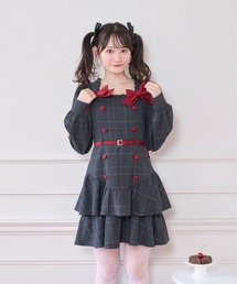 【新品未使用】ハニシナ ベロアリボンスクエアネックワンピース ブラックミックス 新品未使用】ハニシナ ベロアリボンスクエアネックワンピース